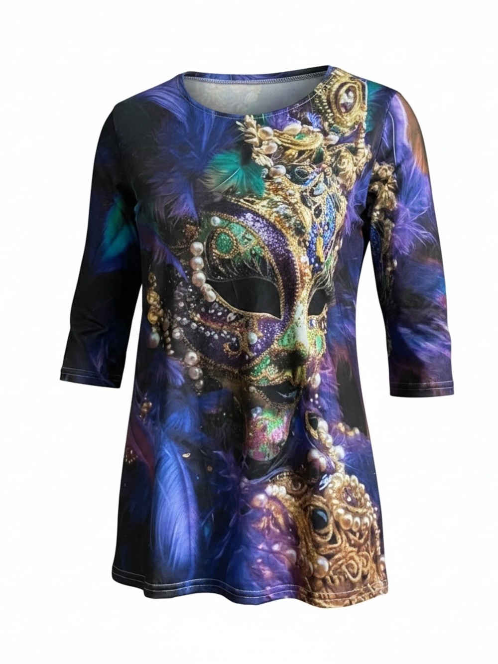 Masquerade Print Women's Tunic Top - Purple & Gold